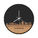 Skyline Klok Rond Wageningen Eiken Eiken  houten cadeau decoratie relatiegeschenk van WoodWideCities