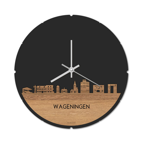 Skyline Klok Rond Wageningen Eiken Eiken  houten cadeau decoratie relatiegeschenk van WoodWideCities