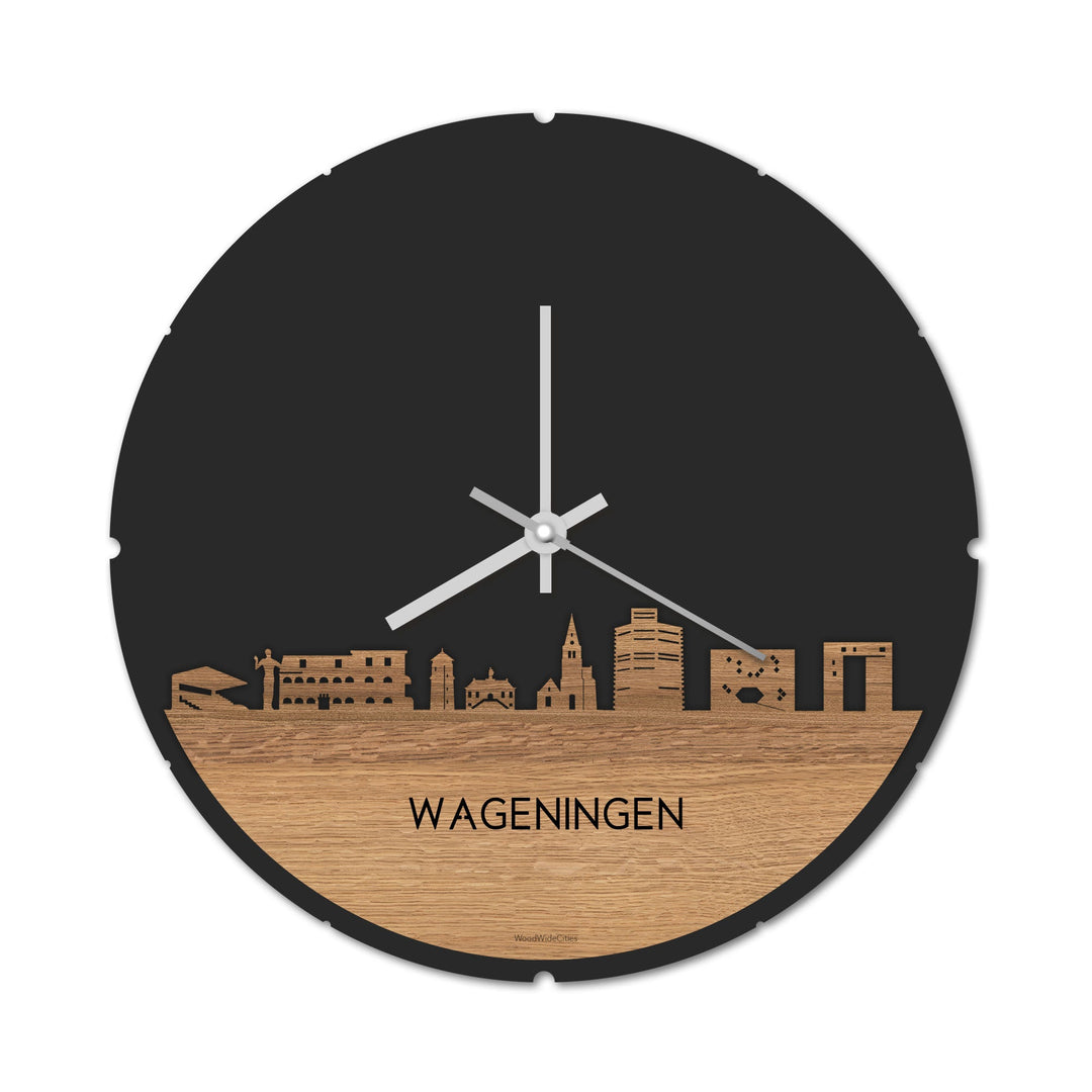 Skyline Klok Rond Wageningen Eiken Eiken  houten cadeau decoratie relatiegeschenk van WoodWideCities