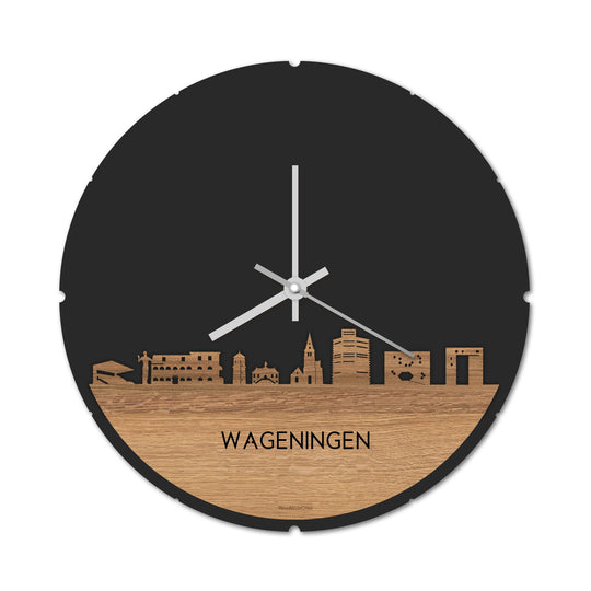 Skyline Klok Rond Wageningen Eiken Eiken  houten cadeau decoratie relatiegeschenk van WoodWideCities