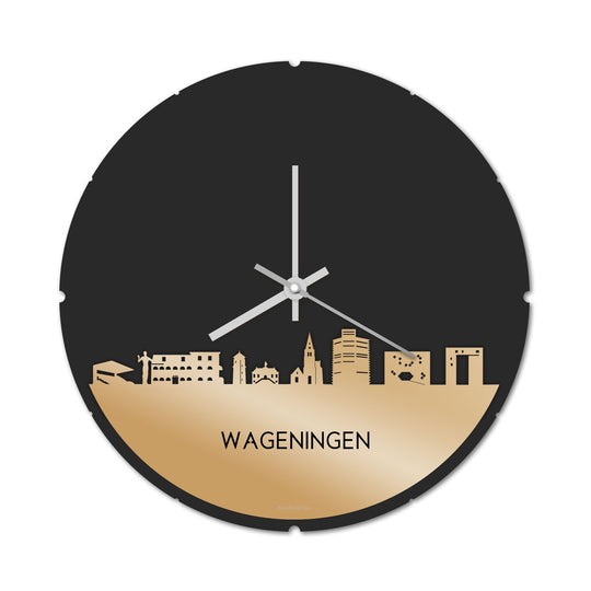 Skyline Klok Rond Wageningen Metallic Goud gerecycled kunststof cadeau decoratie relatiegeschenk van WoodWideCities
