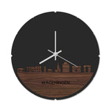 Skyline Klok Rond Wageningen Noten Noten  houten cadeau decoratie relatiegeschenk van WoodWideCities