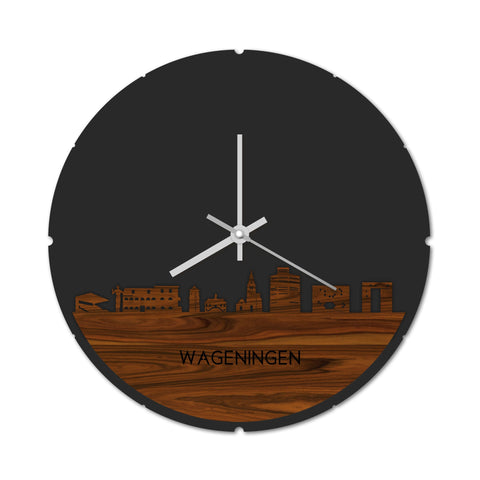 Skyline Klok Rond Wageningen Palissander Palissander  houten cadeau decoratie relatiegeschenk van WoodWideCities