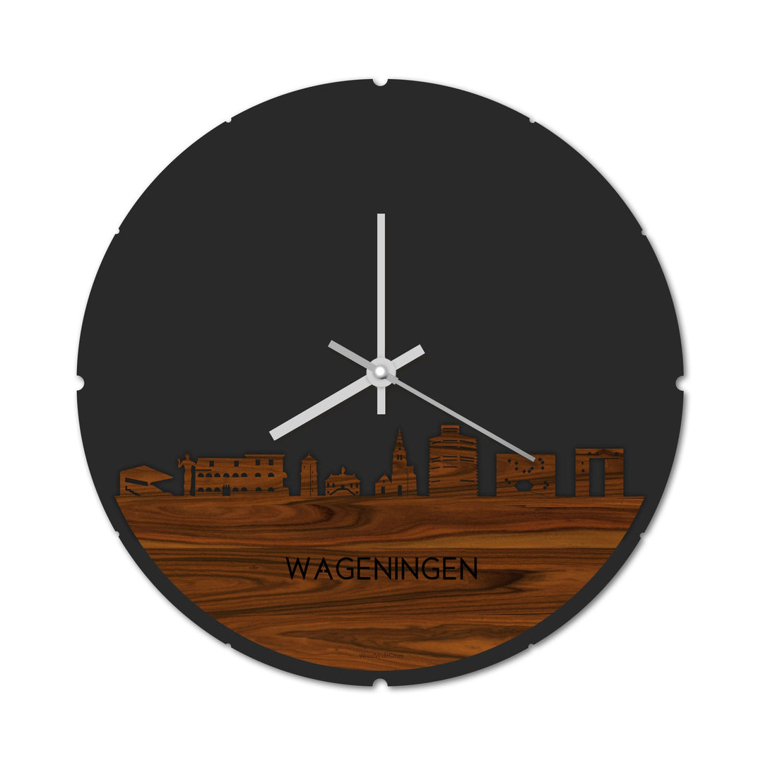 Skyline Klok Rond Wageningen Palissander Palissander  houten cadeau decoratie relatiegeschenk van WoodWideCities
