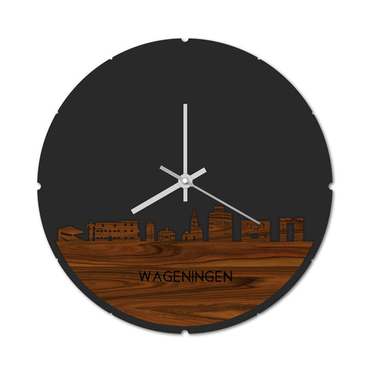Skyline Klok Rond Wageningen Palissander Palissander  houten cadeau decoratie relatiegeschenk van WoodWideCities