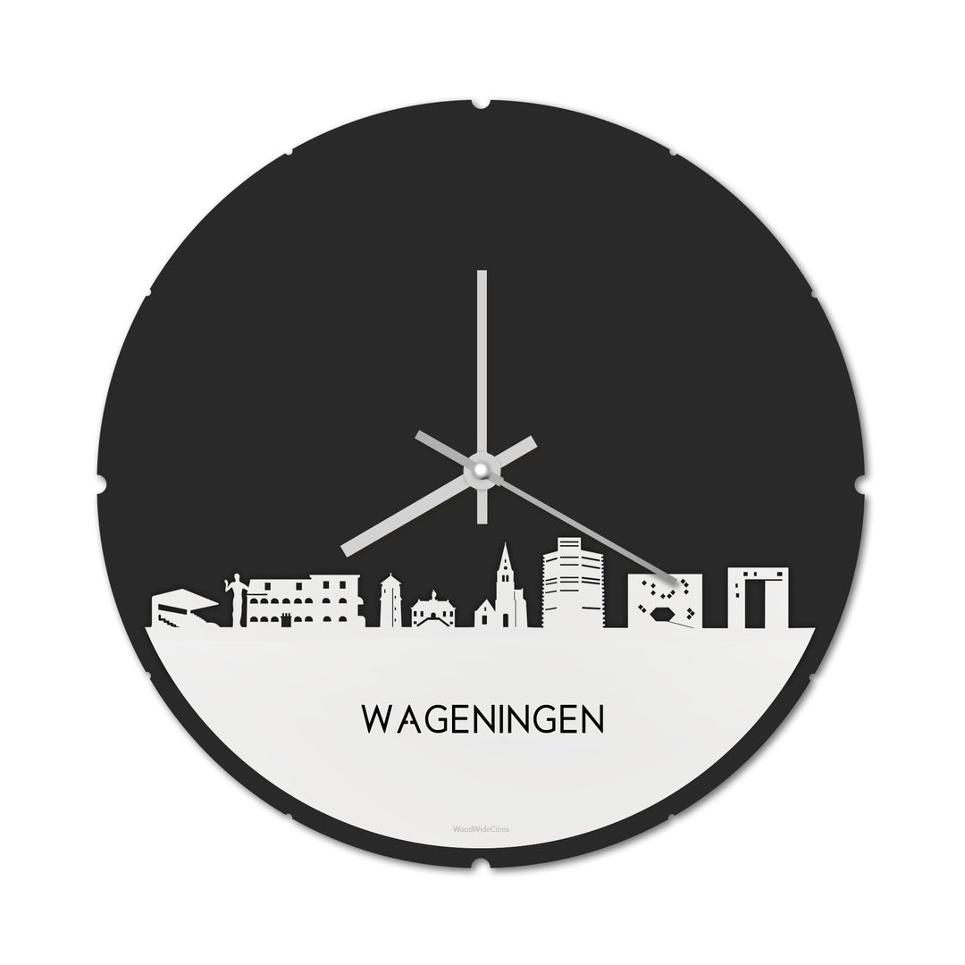 Skyline Klok Rond Wageningen Wit glanzend gerecycled kunststof cadeau decoratie relatiegeschenk van WoodWideCities
