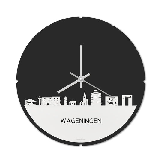 Skyline Klok Rond Wageningen Wit glanzend gerecycled kunststof cadeau decoratie relatiegeschenk van WoodWideCities