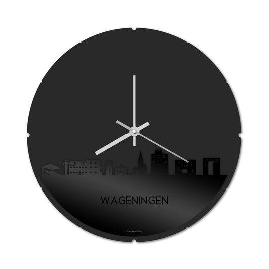 Skyline Klok Rond Wageningen Zwart glanzend gerecycled kunststof cadeau decoratie relatiegeschenk van WoodWideCities