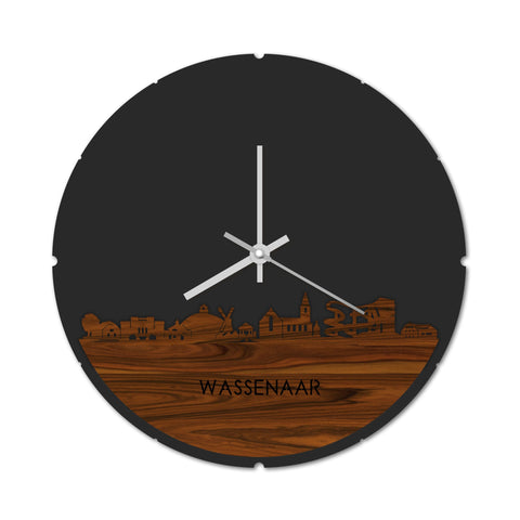 Skyline Klok Rond Wassenaar Palissander houten cadeau decoratie relatiegeschenk van WoodWideCities