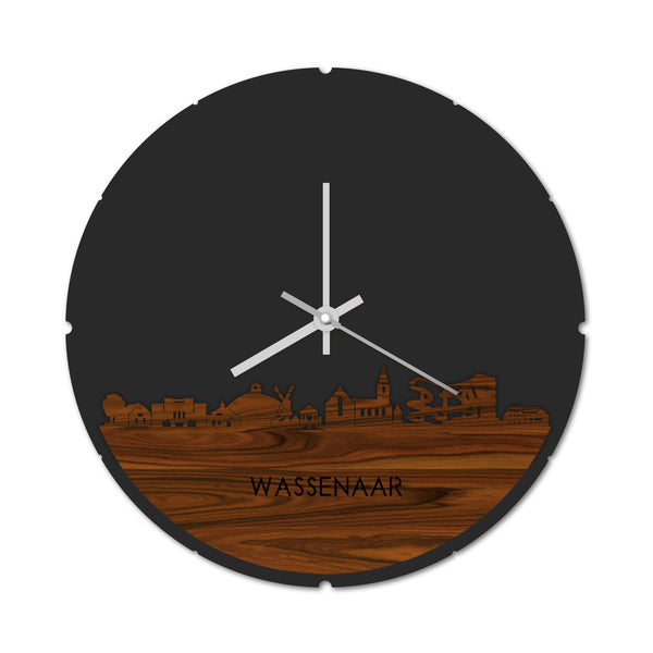 Skyline Klok Rond Wassenaar Palissander houten cadeau decoratie relatiegeschenk van WoodWideCities