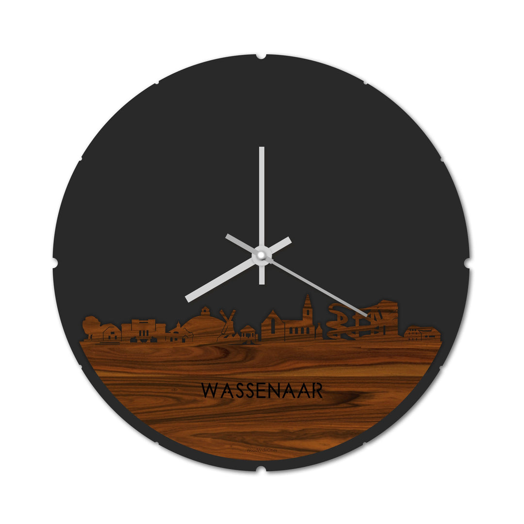 Skyline Klok Rond Wassenaar Palissander houten cadeau decoratie relatiegeschenk van WoodWideCities