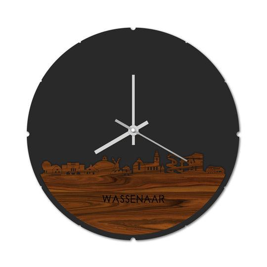 Skyline Klok Rond Wassenaar Palissander houten cadeau decoratie relatiegeschenk van WoodWideCities