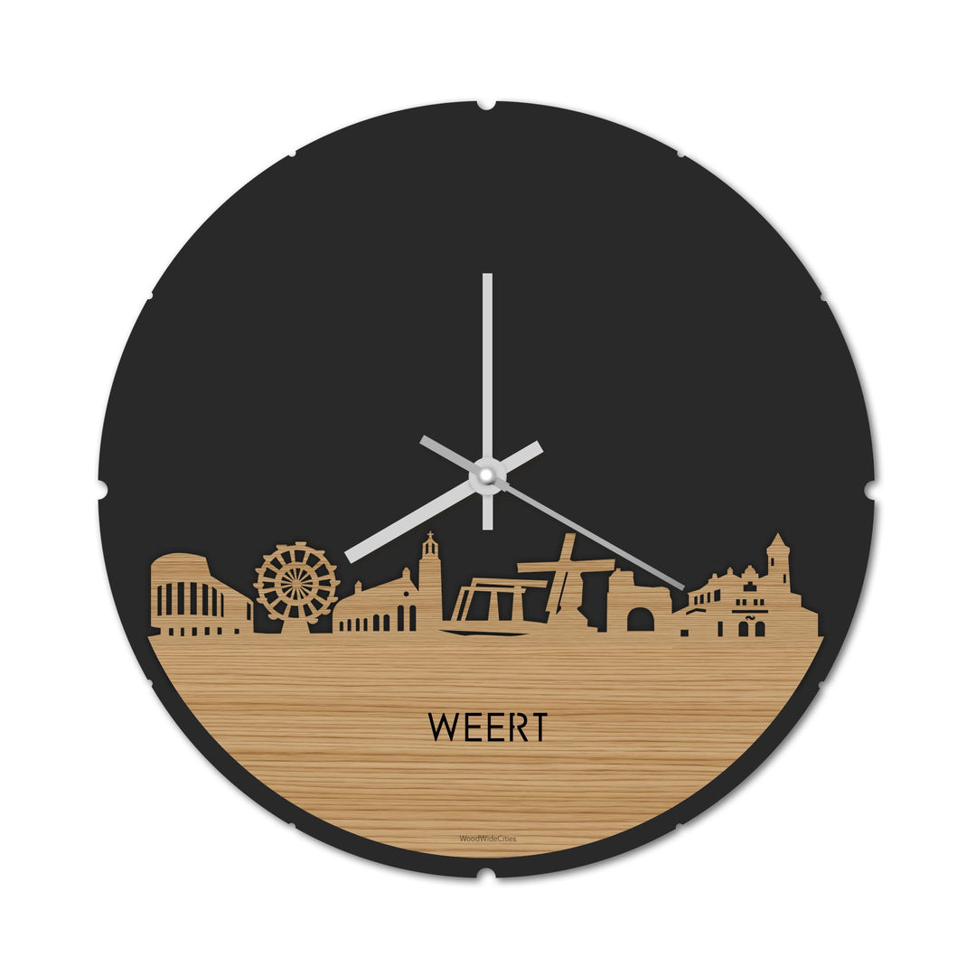Skyline Klok Rond Weert Bamboe houten cadeau decoratie relatiegeschenk van WoodWideCities