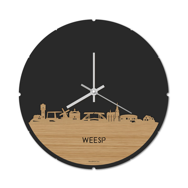 Skyline Klok Rond Weesp Bamboe houten cadeau decoratie relatiegeschenk van WoodWideCities