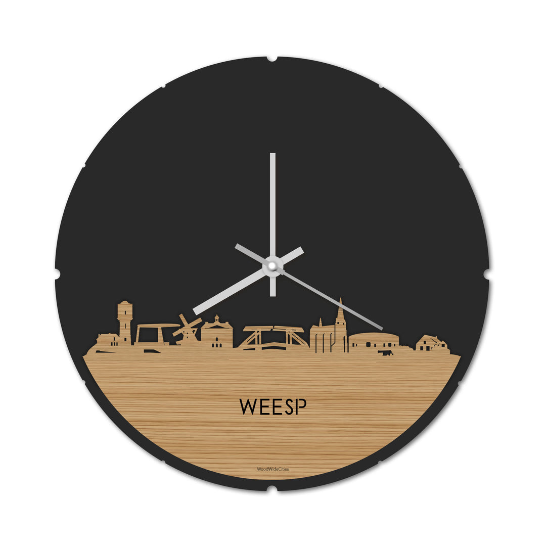 Skyline Klok Rond Weesp Bamboe houten cadeau decoratie relatiegeschenk van WoodWideCities