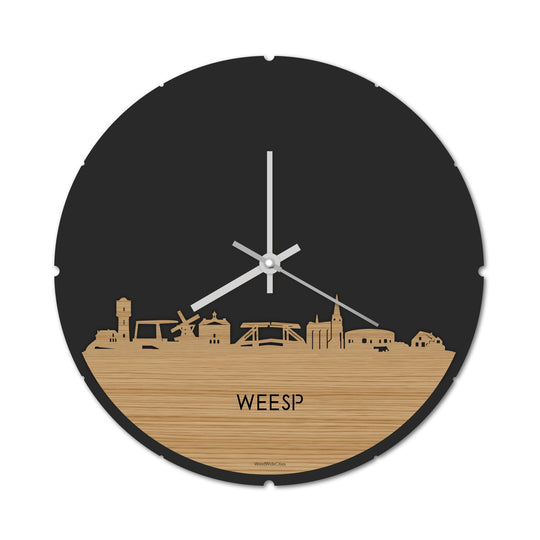 Skyline Klok Rond Weesp Bamboe houten cadeau decoratie relatiegeschenk van WoodWideCities