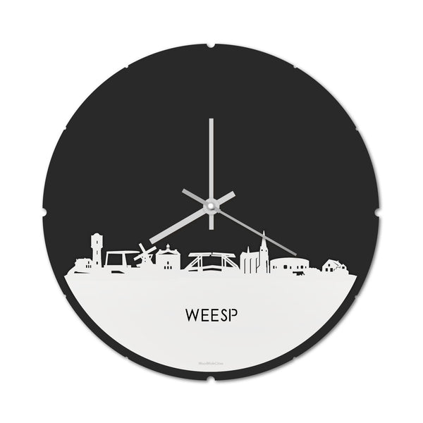 Skyline Klok Rond Weesp Wit glanzend gerecycled kunststof cadeau decoratie relatiegeschenk van WoodWideCities