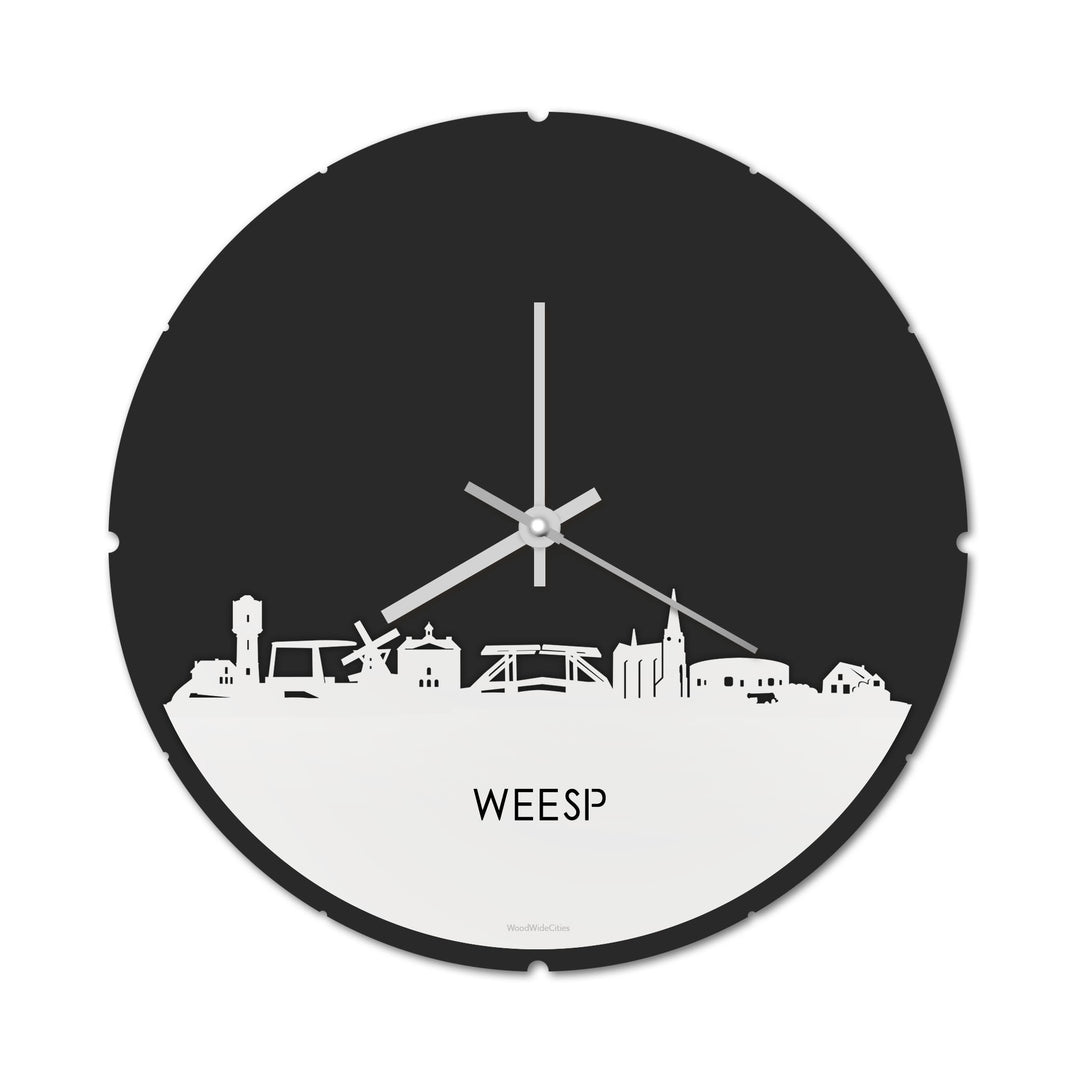Skyline Klok Rond Weesp Wit glanzend gerecycled kunststof cadeau decoratie relatiegeschenk van WoodWideCities