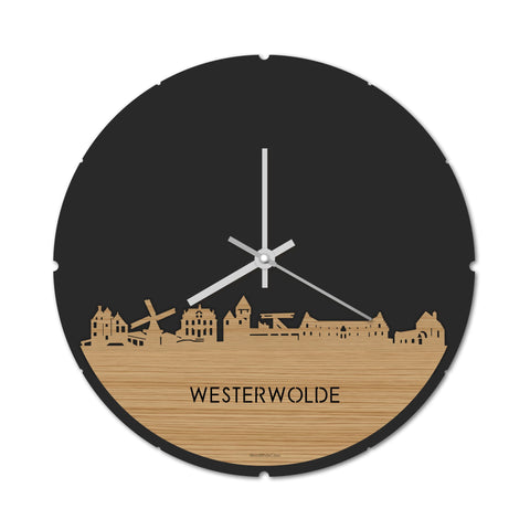 Skyline Klok Rond Westerwolde Bamboe houten cadeau decoratie relatiegeschenk van WoodWideCities
