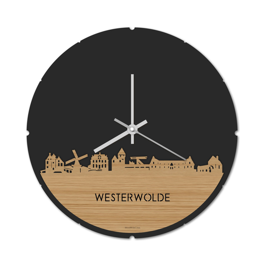 Skyline Klok Rond Westerwolde Bamboe houten cadeau decoratie relatiegeschenk van WoodWideCities