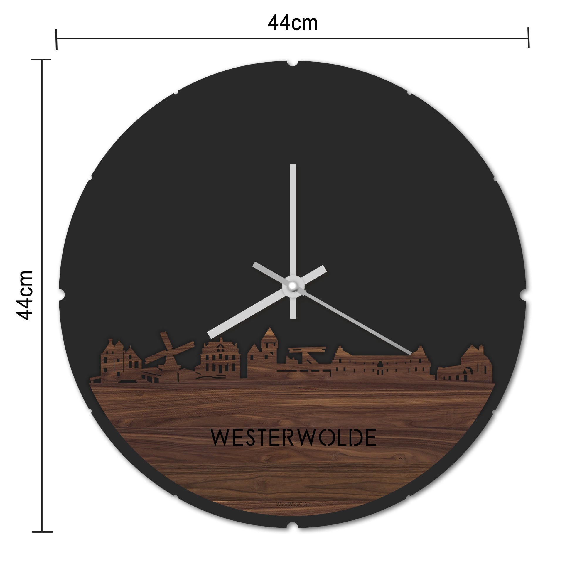 Skyline Klok Rond Westerwolde Eiken houten cadeau decoratie relatiegeschenk van WoodWideCities