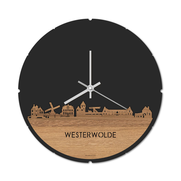 Skyline Klok Rond Westerwolde Eiken houten cadeau decoratie relatiegeschenk van WoodWideCities