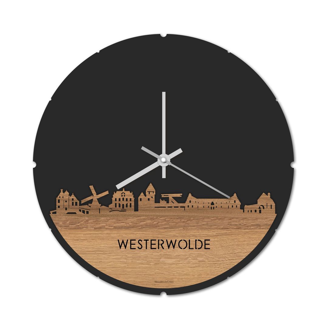 Skyline Klok Rond Westerwolde Eiken houten cadeau decoratie relatiegeschenk van WoodWideCities