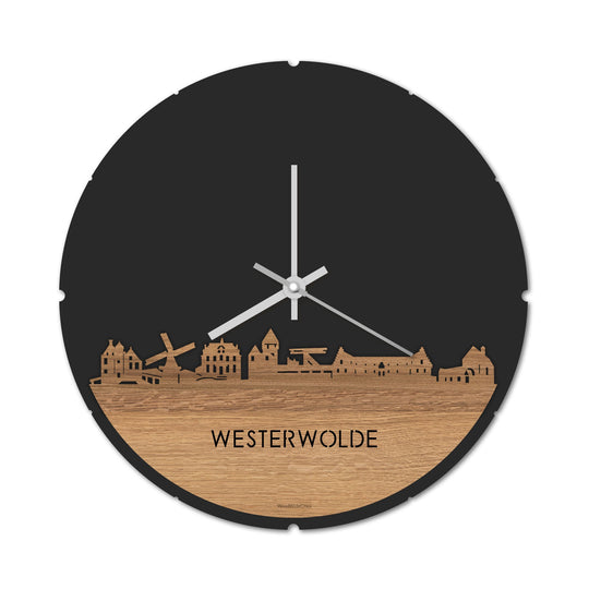 Skyline Klok Rond Westerwolde Eiken houten cadeau decoratie relatiegeschenk van WoodWideCities