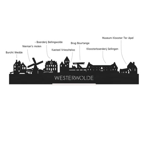 Skyline Klok Rond Westerwolde Noten houten cadeau decoratie relatiegeschenk van WoodWideCities