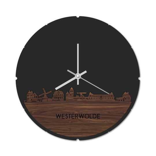 Skyline Klok Rond Westerwolde Noten houten cadeau decoratie relatiegeschenk van WoodWideCities