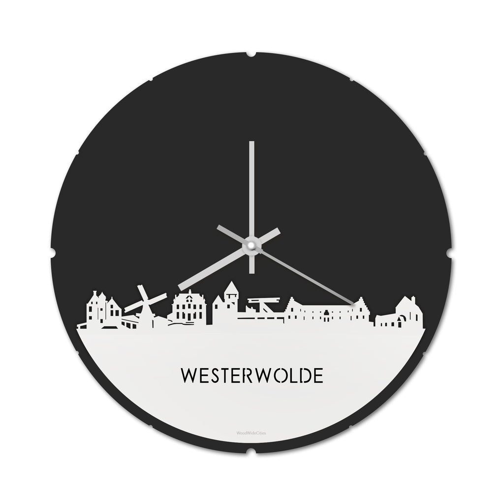 Skyline Klok Rond Westerwolde Wit glanzend gerecycled kunststof cadeau decoratie relatiegeschenk van WoodWideCities