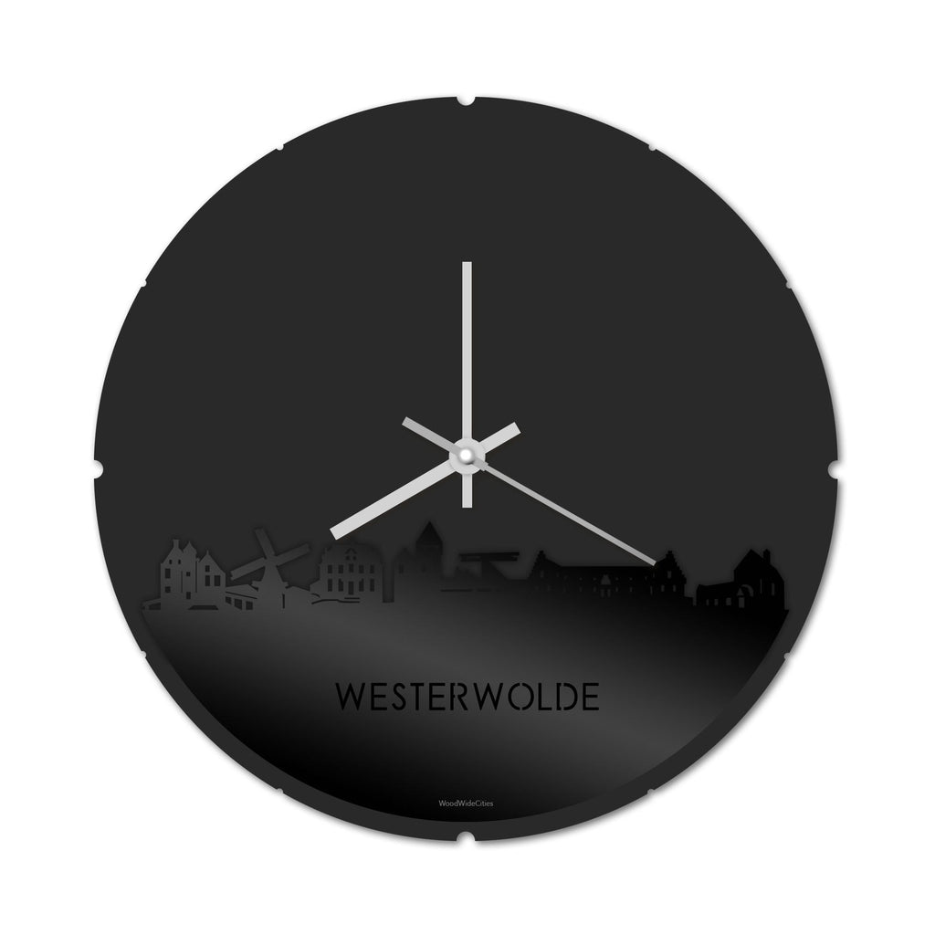 Skyline Klok Rond Westerwolde Zwart glanzend gerecycled kunststof cadeau decoratie relatiegeschenk van WoodWideCities