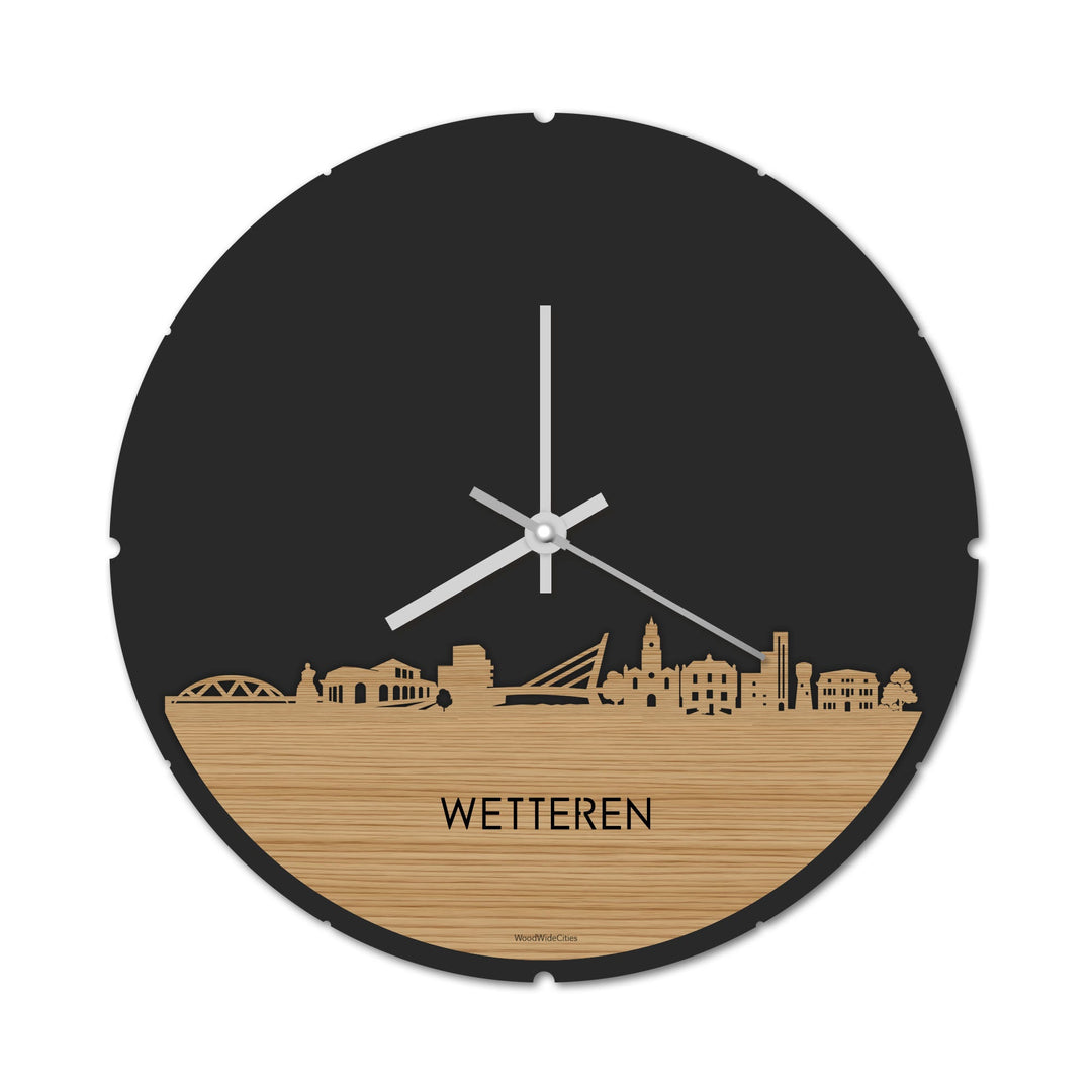 Skyline Klok Rond Wetteren Bamboe houten cadeau decoratie relatiegeschenk van WoodWideCities