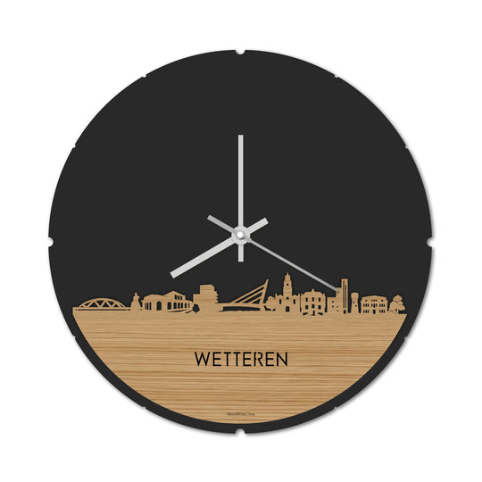 Skyline Klok Rond Wetteren Bamboe houten cadeau decoratie relatiegeschenk van WoodWideCities