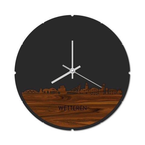 Skyline Klok Rond Wetteren Palissander houten cadeau decoratie relatiegeschenk van WoodWideCities