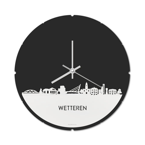 Skyline Klok Rond Wetteren Wit glanzend gerecycled kunststof cadeau decoratie relatiegeschenk van WoodWideCities