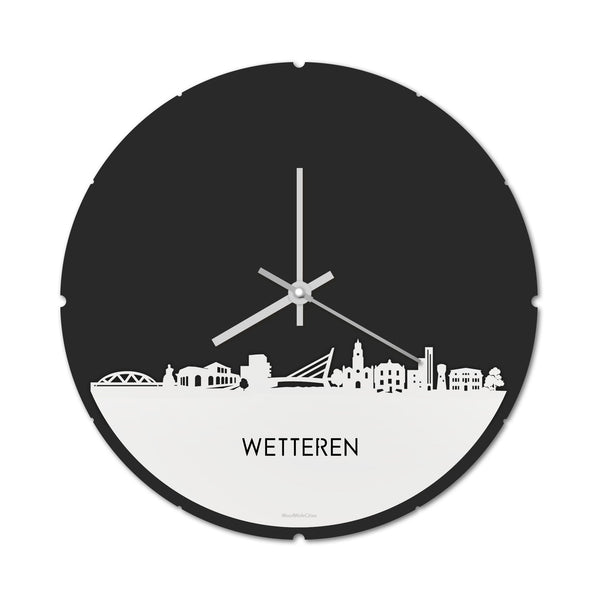 Skyline Klok Rond Wetteren Wit glanzend gerecycled kunststof cadeau decoratie relatiegeschenk van WoodWideCities
