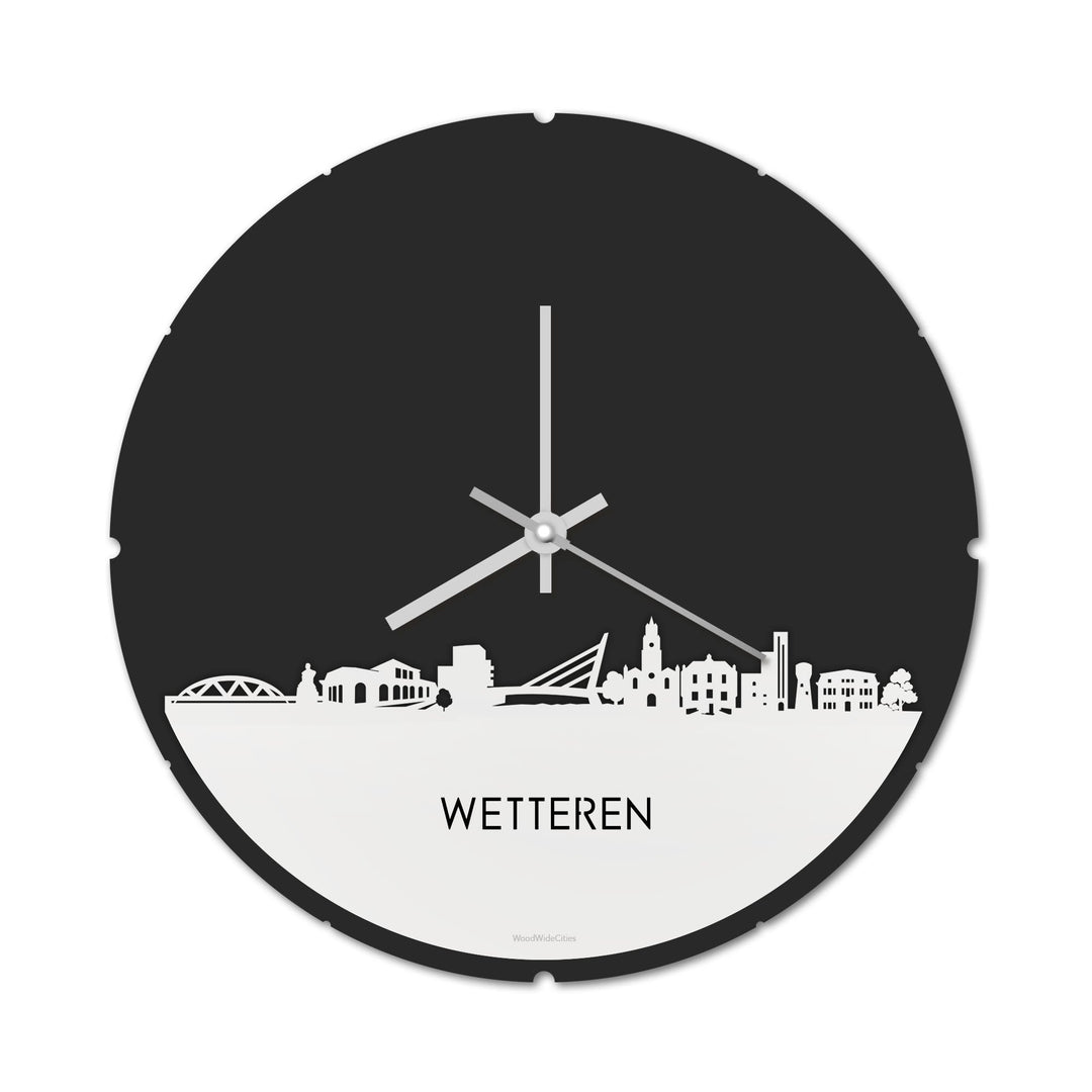 Skyline Klok Rond Wetteren Wit glanzend gerecycled kunststof cadeau decoratie relatiegeschenk van WoodWideCities