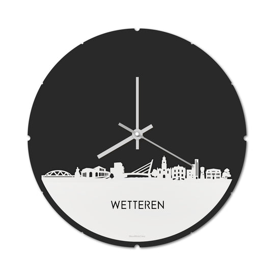 Skyline Klok Rond Wetteren Wit glanzend gerecycled kunststof cadeau decoratie relatiegeschenk van WoodWideCities