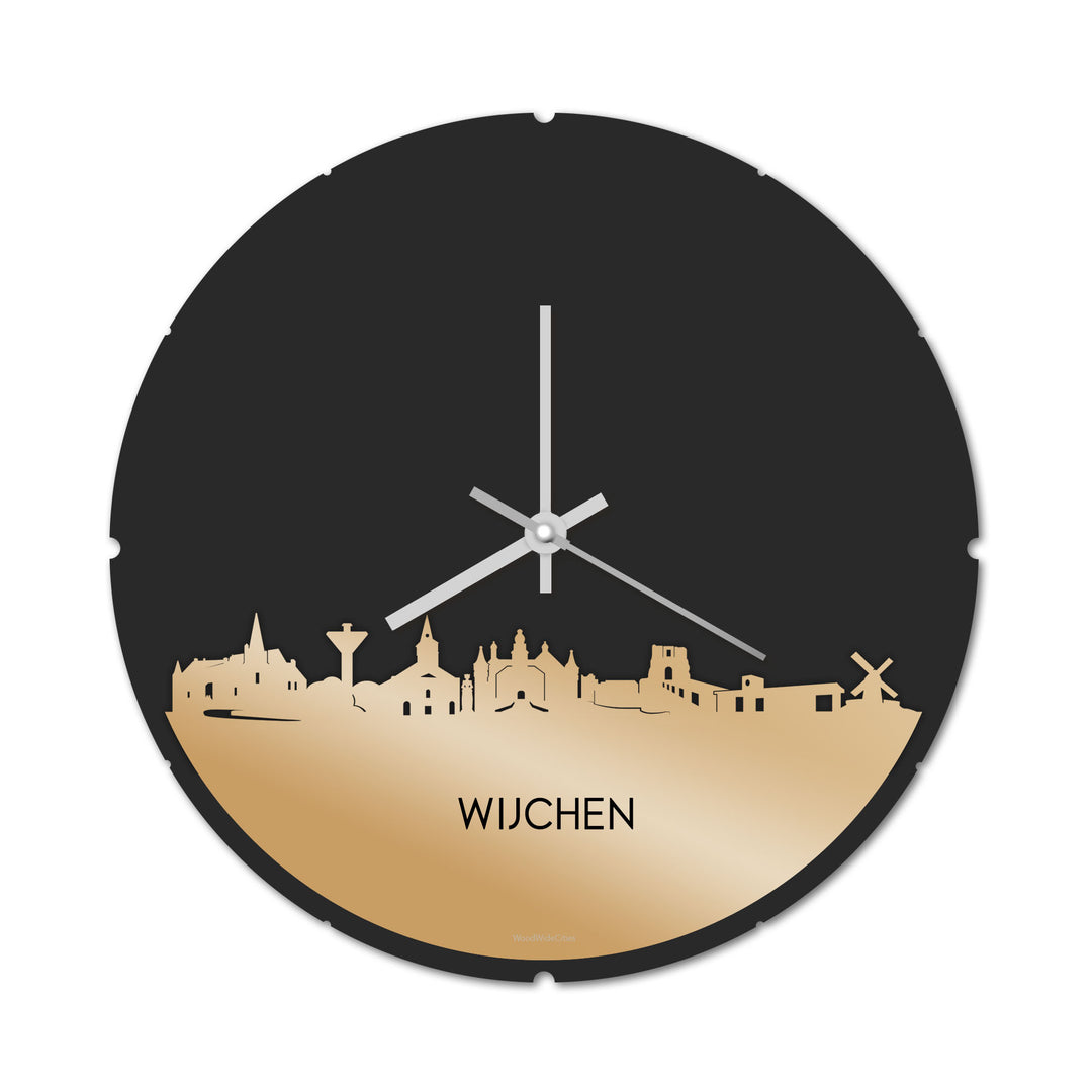 Skyline Klok Rond Wijchen Metallic Goud gerecycled kunststof cadeau decoratie relatiegeschenk van WoodWideCities