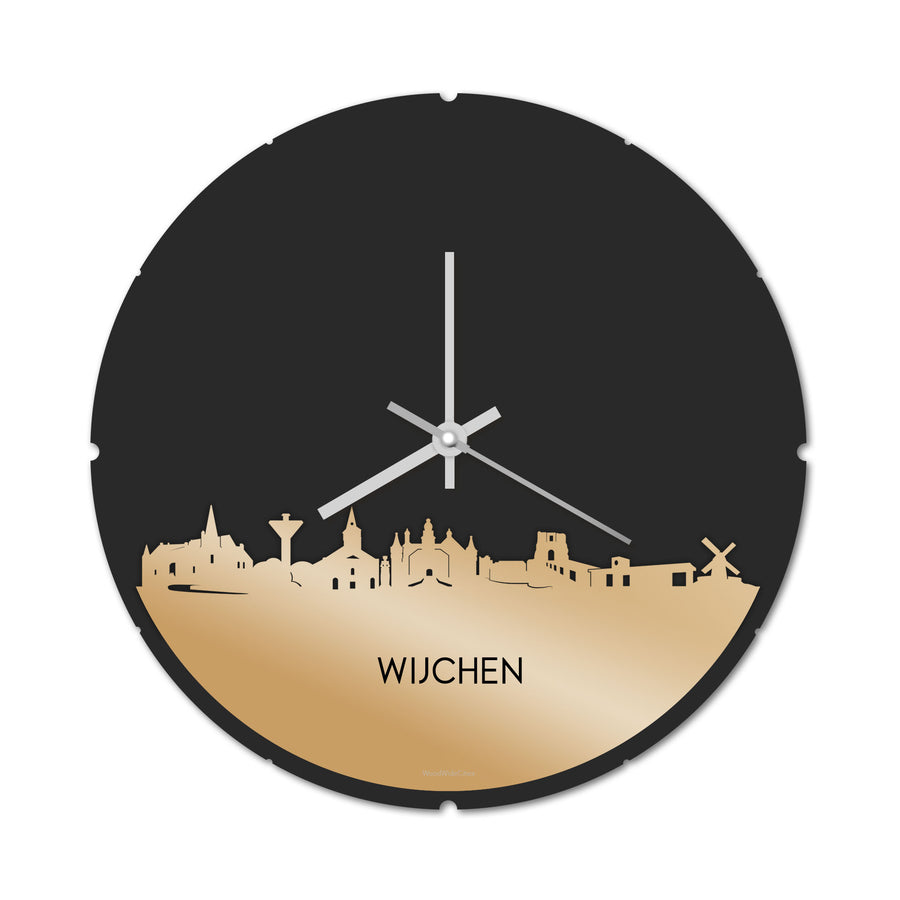 Skyline Klok Rond Wijchen Metallic Goud gerecycled kunststof cadeau decoratie relatiegeschenk van WoodWideCities