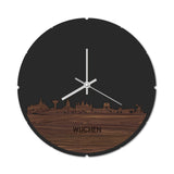 Skyline Klok Rond Wijchen Noten houten cadeau decoratie relatiegeschenk van WoodWideCities