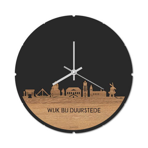 Skyline Klok Rond Wijk bij Duurstede Eiken houten cadeau decoratie relatiegeschenk van WoodWideCities