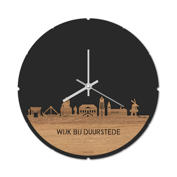 Skyline Klok Rond Wijk bij Duurstede Eiken houten cadeau decoratie relatiegeschenk van WoodWideCities