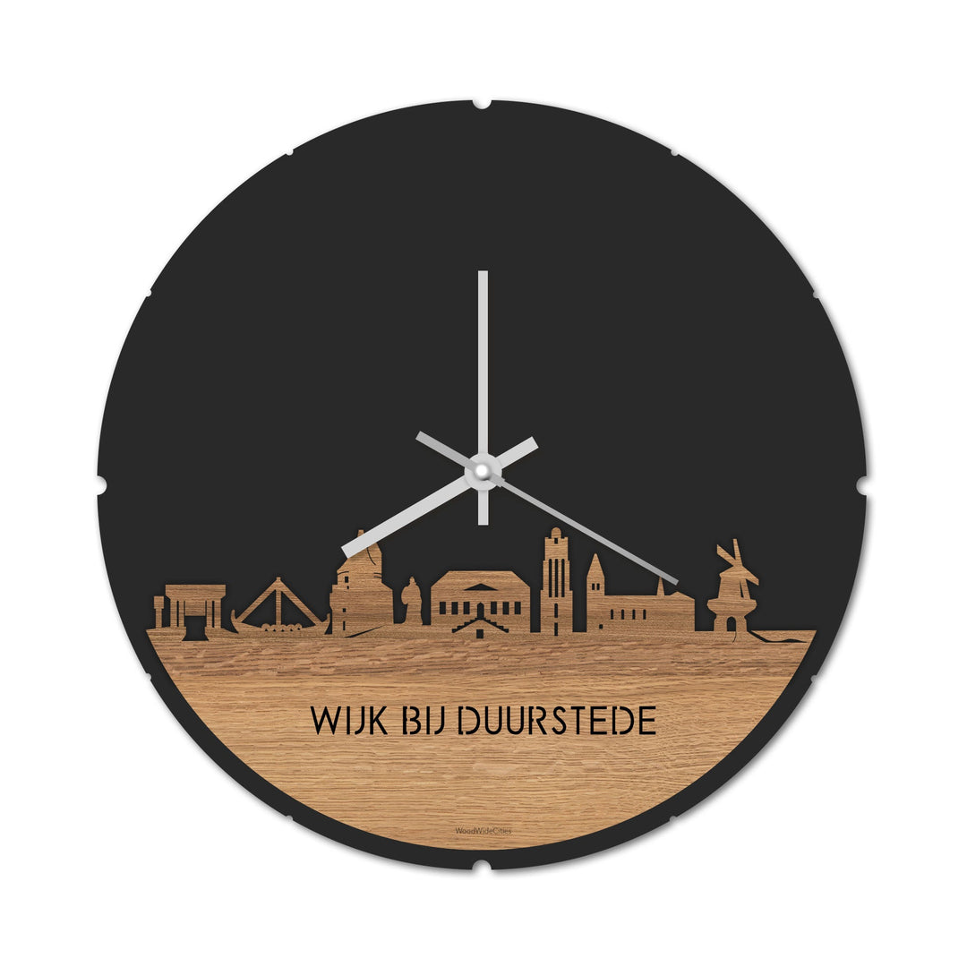 Skyline Klok Rond Wijk bij Duurstede Eiken houten cadeau decoratie relatiegeschenk van WoodWideCities