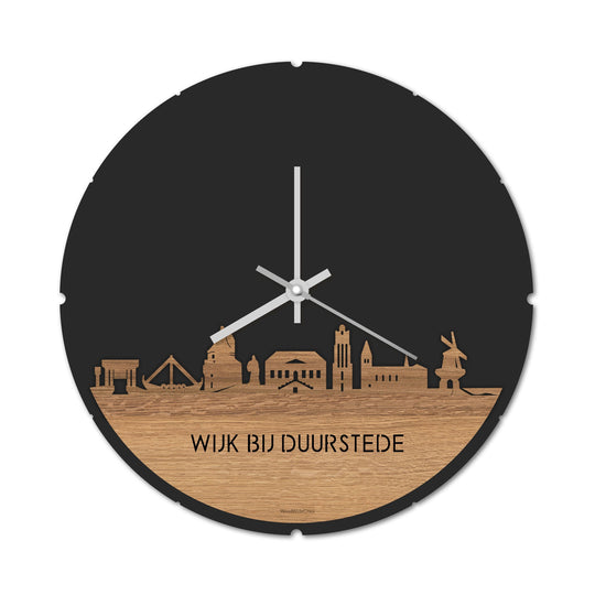 Skyline Klok Rond Wijk bij Duurstede Eiken houten cadeau decoratie relatiegeschenk van WoodWideCities
