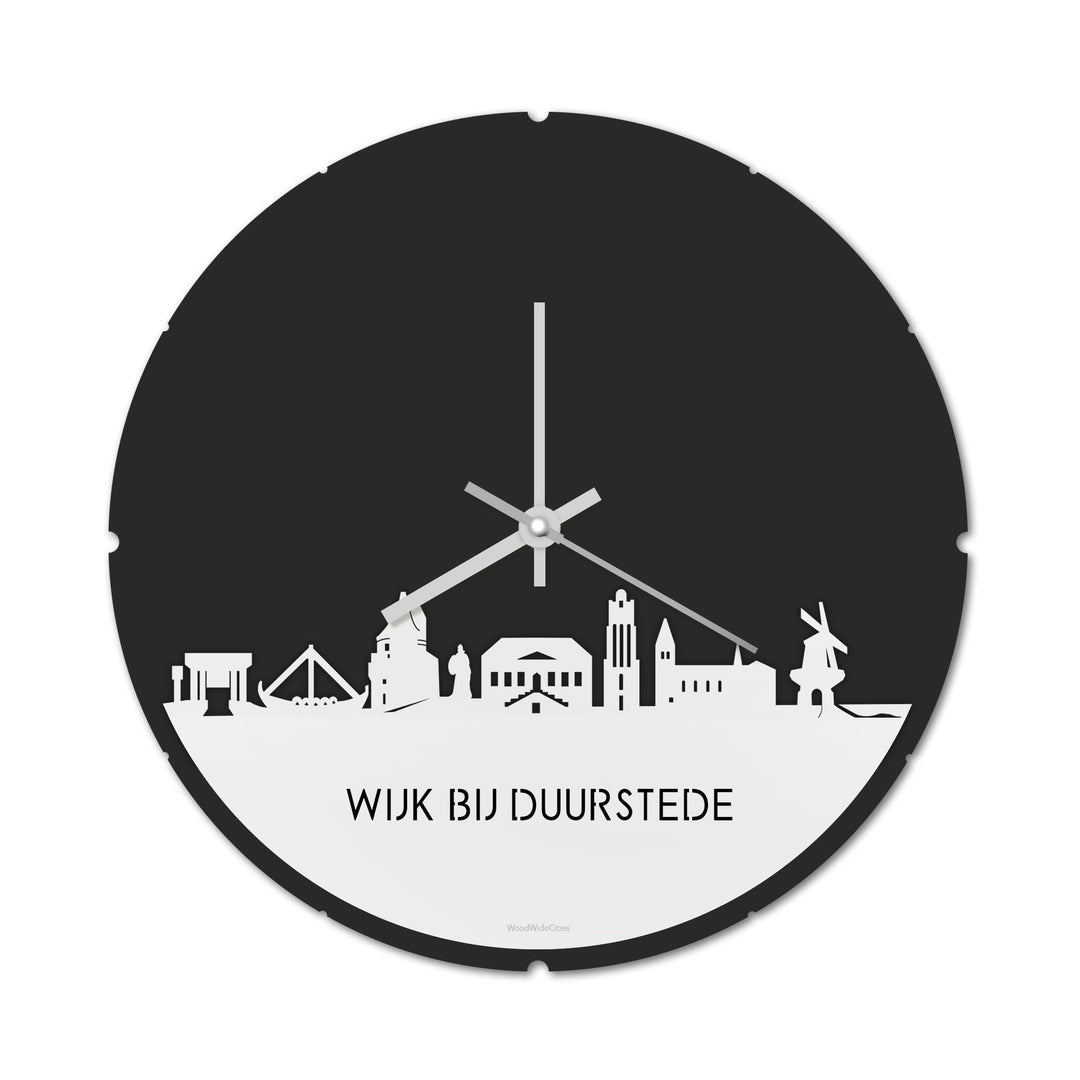 Skyline Klok Rond Wijk bij Duurstede Wit glanzend gerecycled kunststof cadeau decoratie relatiegeschenk van WoodWideCities