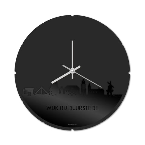 Skyline Klok Rond Wijk bij Duurstede Zwart glanzend gerecycled kunststof cadeau decoratie relatiegeschenk van WoodWideCities