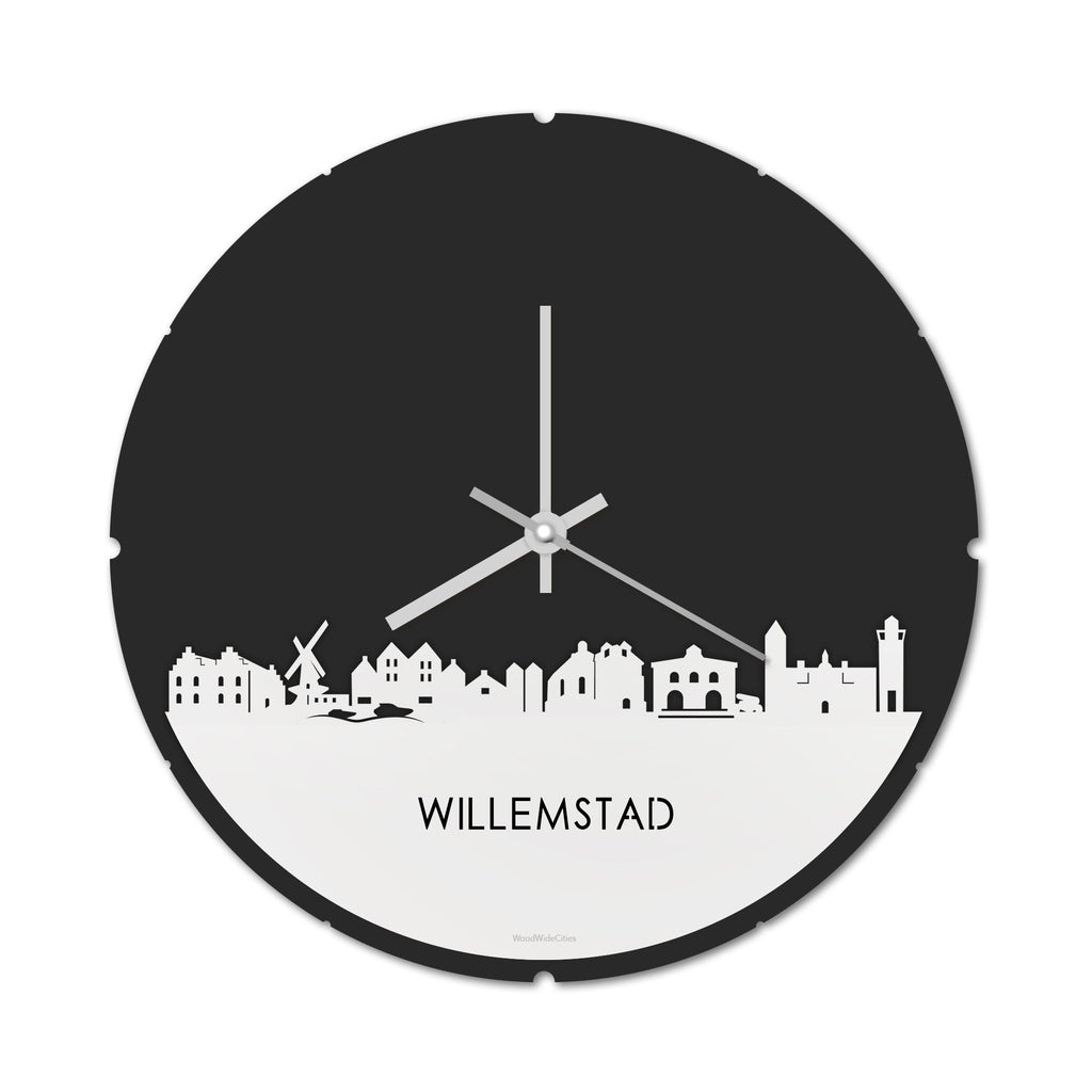 Skyline Klok Rond Willemstad Wit glanzend gerecycled kunststof cadeau decoratie relatiegeschenk van WoodWideCities