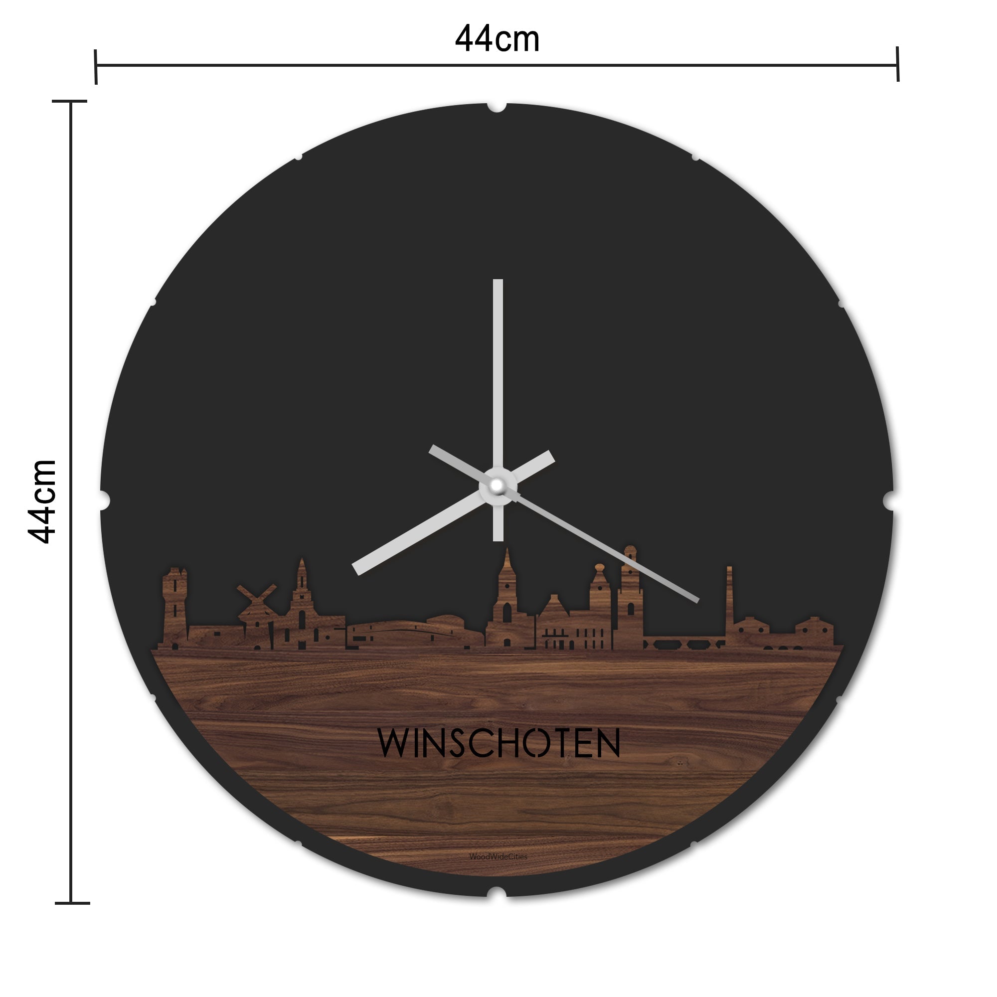 Skyline Klok Rond Winschoten Palissander houten cadeau decoratie relatiegeschenk van WoodWideCities